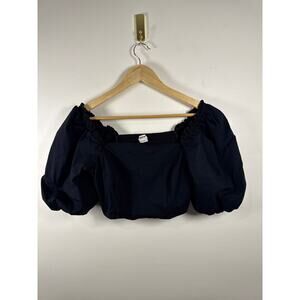 Jason Wu Puff-Sleeve Smocked-Back Cropped Top — Black — M